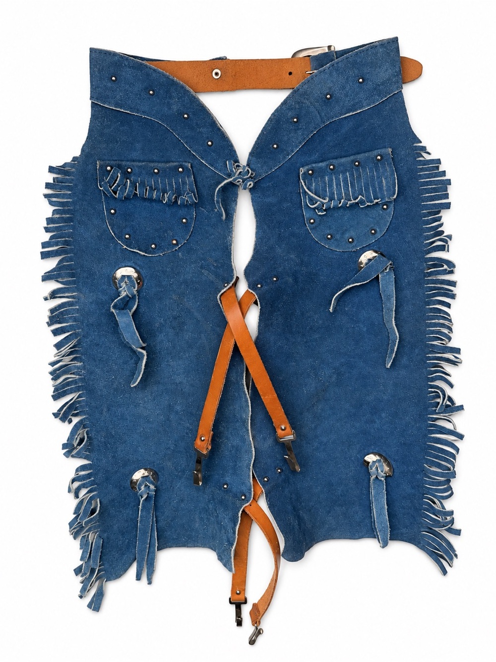 Vintage 70s Sears Suede Leather Western Cowboy Cowgirl Chaps Studded Fringe